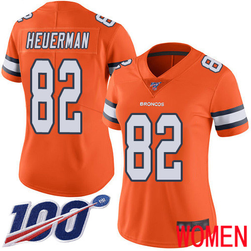Women Denver Broncos #82 Jeff Heuerman Limited Orange Rush Vapor Untouchable 100th Season Football NFL Jersey->denver broncos->NFL Jersey